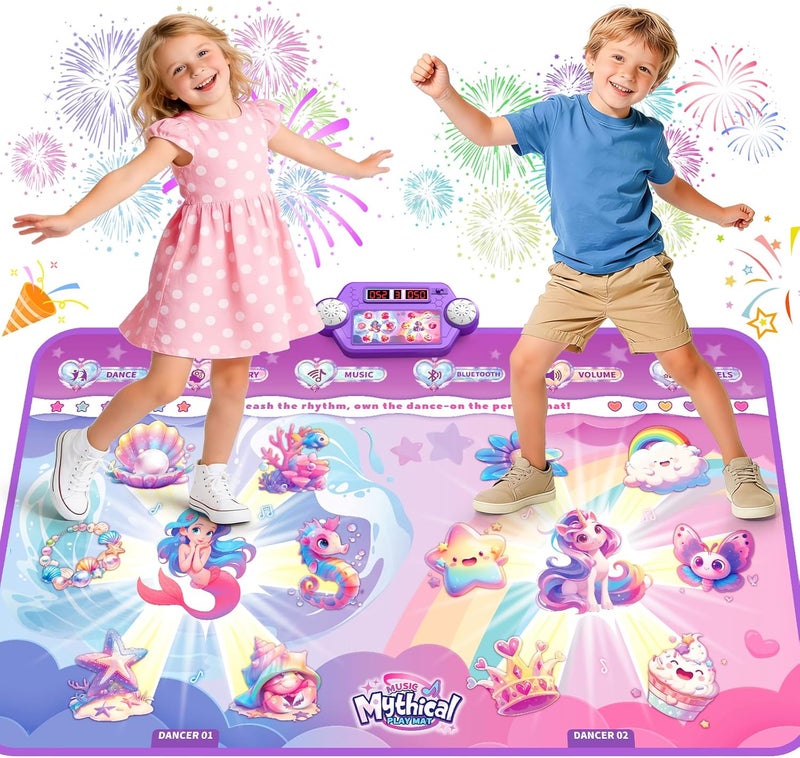 MUZREES Extra Large Mermaid&Unicorn Dance Mat for Kids, Light-up 12-Button Dancing Mat with Wireless Bluetooth, Pink Dance Pad Christmas Birthday Gifts Ideas Toys for Girls Kid Ages 4-8, 8-12 - Image 1